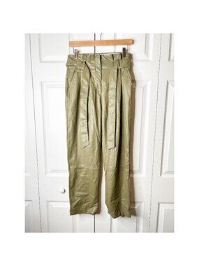 Love, Whit Olive Green Faux Leather High Rise Paperbag Pants Women's Size 6